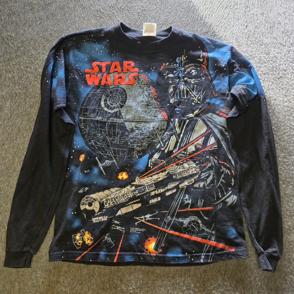Vintage 90s Star Wars Darth Vader Death Star Long Sleeve Shirt XL (18-20) AOP